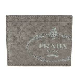 Prada Saffiano Leather Card Case Pass Case Card Holder Gray